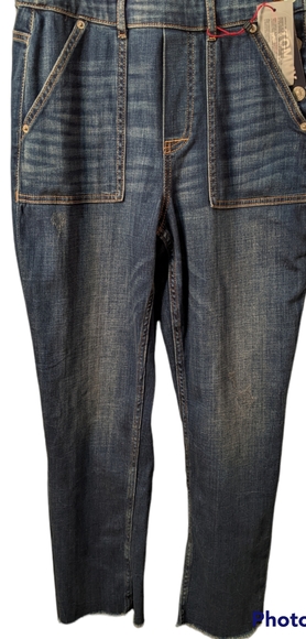 TOMMY HILFIGER Soft Denim Overalls Cropped Raw Hem Logo 6 New with Tags - Picture 3 of 8